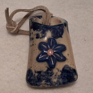 Handmade J. MacSam Ceramic Vessel Pendant • Blue Glazed Boho Artisan Necklace